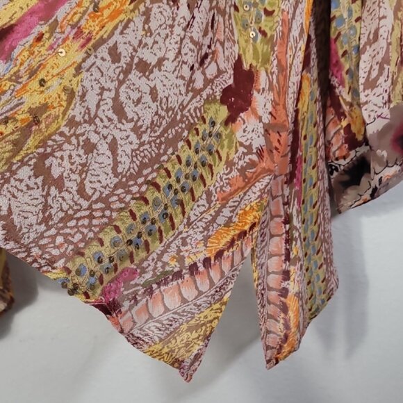 Vintage Women Sheer Floral Tunic Top Size 2X Boho Fairy Kimono VNeck Ethereal - Picture 9 of 12